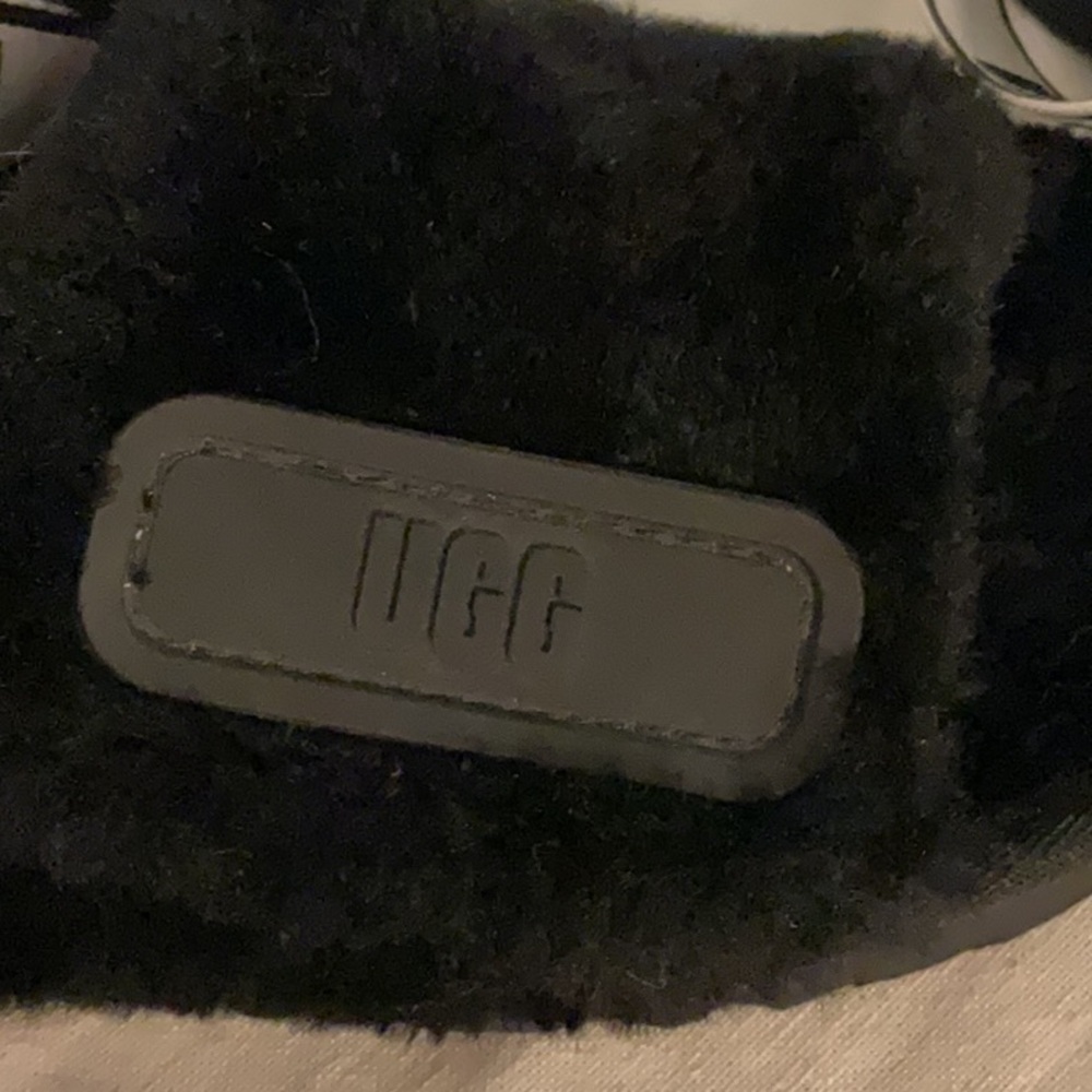 UGG Fluff Yeah Genuine Shearling Slingback Sandals, Size 6, Black - Picture 3 of 7